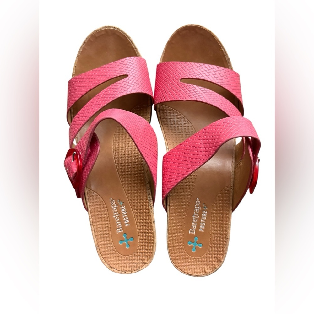BareTraps Sandals Womens Laralee Slides Cork Wedge Coral Faux Leather size9.5 - Picture 4 of 10